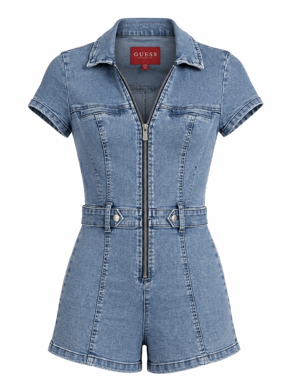 GUESS Light Blue Denim Short Overalls Romper